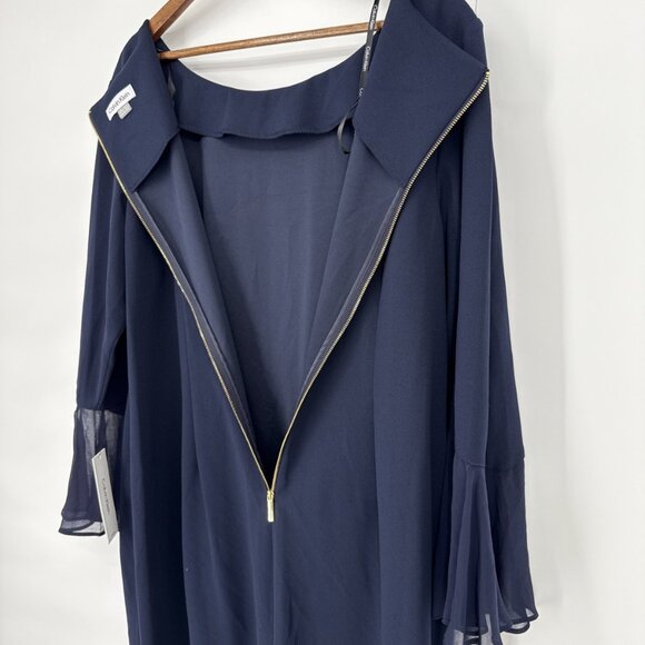 New CALVIN KLEIN Plus Size 20W Navy Blue 3/4 Bell Sleeve Boat Neck Sheath Dress - Picture 7 of 9